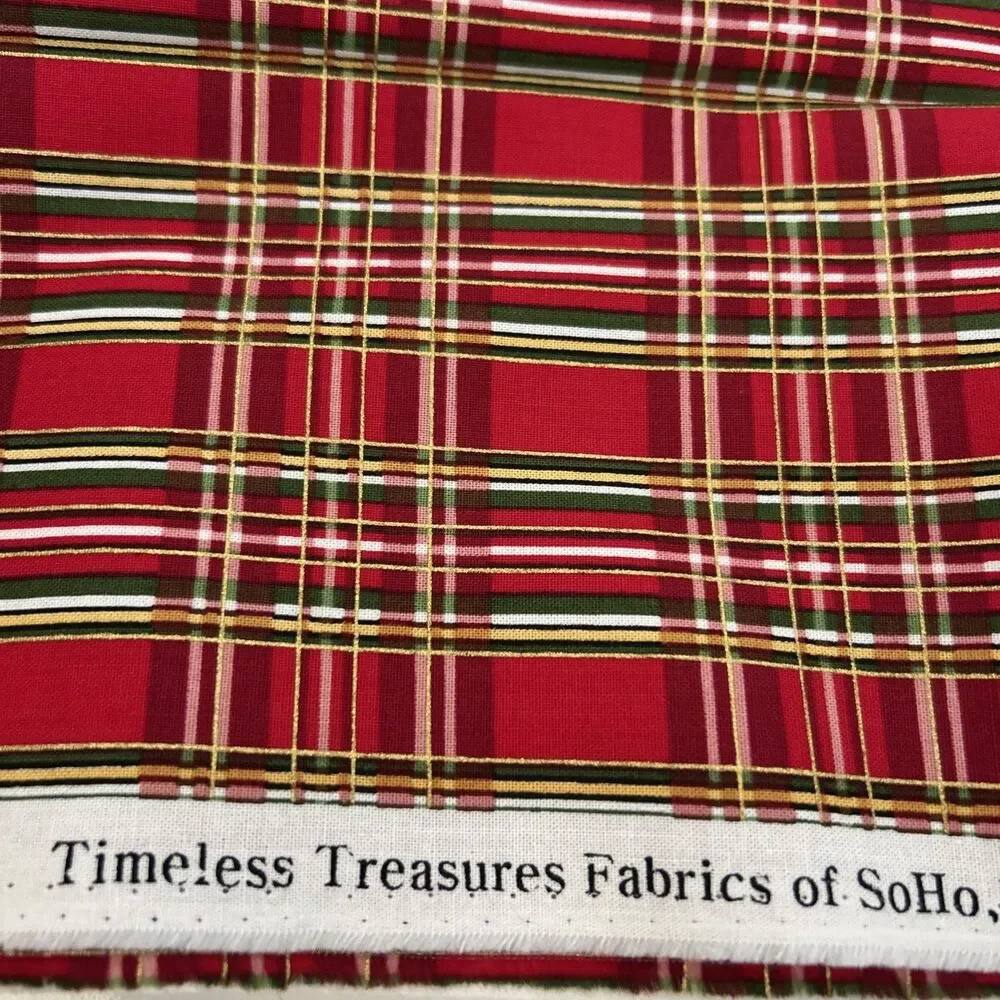 Cotton Quilting Fabric Bundle Christmas Holiday Plaid Stripes Lot 4 Pieces